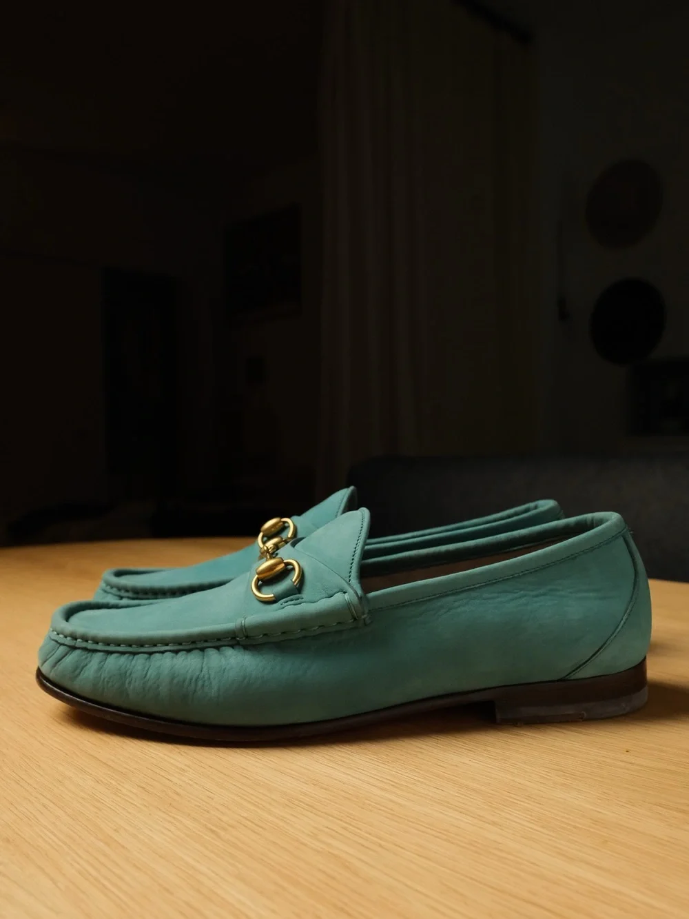Rare Gucci 1953 Horsebit Loafers Teal Leather Size 8 With Box
